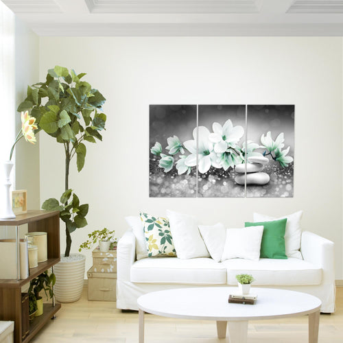Runa Art Wandbilder Blumen Magnolien Bild XXL Wohnzimmer Schlafzimmer Grau Türkis Abstrakt 120 x 80 cm 3 Teilig 035431b