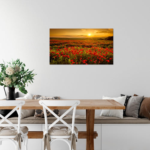 Runa Art Bild Mohnblumen Modern Wandbilder Wohnzimmer Schlafzimmer 1 Teilig - Made In Germany - Blumenwiese Sonnenutergang Rot Flur 043915a