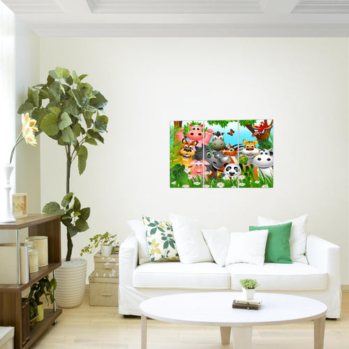 Runa Art Wandbilder Kinderzimmer Waldtiere Bild XXL Babyzimmer Spielzimmer Grün Blau Baby 120 x 80 cm 3 Teilig 014631a