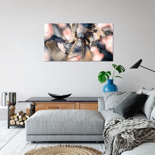 Runa Art Bild Abstrakt Modern Wandbilder Wohnzimmer Schlafzimmer 1 Teilig - Made In Germany - Pastel blau rosa Gold Flur 043815a