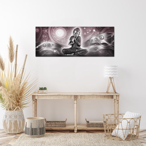 Runa Art Wandbild Buddha Zen 1 Teilig 100 x 40 cm Modern Bild auf Vlies Leinwand Feng Shui Wohnzimmer Schlafzimmer Rosa Grau 041612c