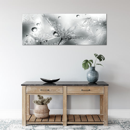 Runa Art Wandbild Blumen Pusteblumen 100 x 40 cm Modern Bild auf Vlies Leinwand Morgentau Wohnzimmer Schwarz Weiss 043112c