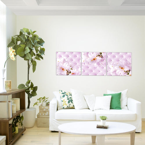 Runa Art - Bilder Blumen Abstrakt 120 x 40 cm 3 Teilig Wandbild auf Vlies Leinwand Grau Gelb Mehrteilig Modern 030333a
