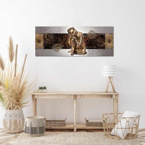 Runa Art Wandbild Buddha Zen 1 Teilig 100 x 40 cm Modern Bild auf Vlies Leinwand Feng Shui Wohnzimmer Schlafzimmer Beige 041312c