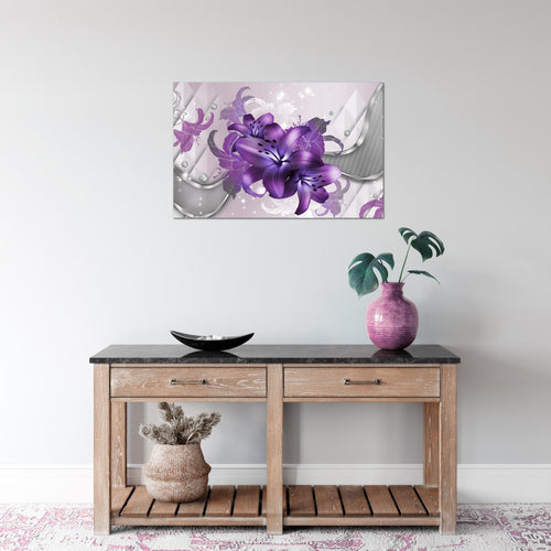 Runa Art Bild Blumen Lilien Modern Wandbilder Wohnzimmer 1 Teilig - Made In Germany - Abstrakt Grau Türkis Flur 016515a