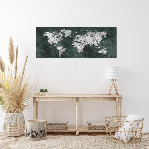 Runa Art Wandbild Weltkarte 1 Teilig 100 x 40 cm Modern Bild auf Vlies Leinwand Landkarte Beton Büro Wohnzimmer Braun 002912b