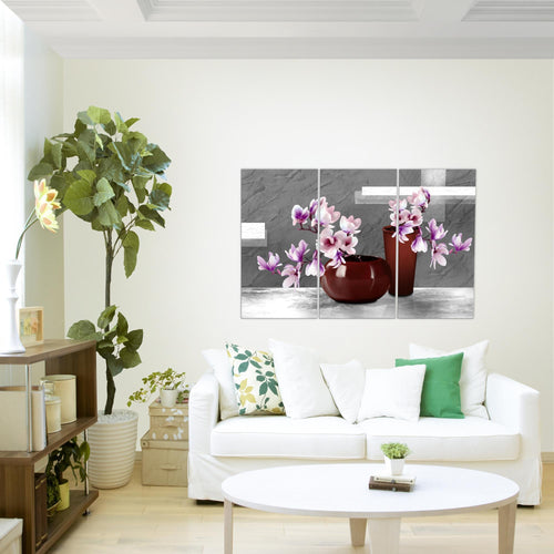 Runa Art Wandbilder Blumen Abstrakt Bild XXL Wohnzimmer Schlafzimmer Türkis Grau Blumenvase 120 x 80 cm 3 Teilig 035231b