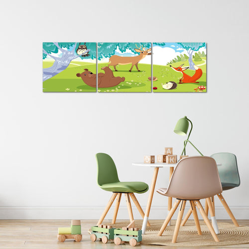 Runa Art Bilder Tiere Dschungel 3 Teilig Bild auf Vlies Leinwand Deko Spielzimmer Baby 90 x 30 cm Kinderzimmer Bunt 001834b