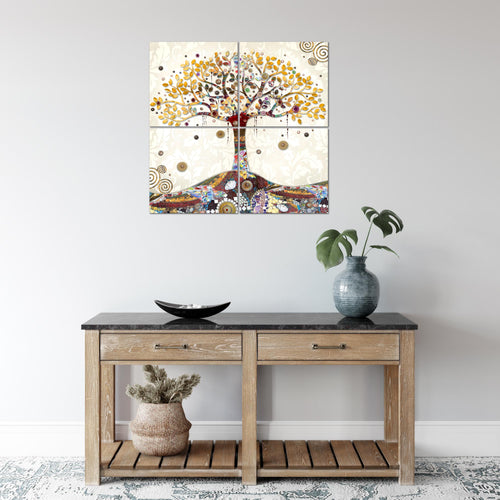 Runa Art - Bilder Gustav Klimt - Baum des Lebens Wandbild auf Vlies Leinwand Wohnzimmer 4 Teilig 80 x 80 cm Modern 004643a