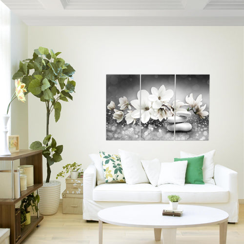 Runa Art Bild Blumen Magnolien Modern Wandbilder Wohnzimmer 1 Teilig - Made In Germany - Abstrakt Grau Rosa Flur 035415a