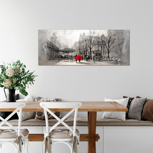 Runa Art Wandbild London 1 Teilig 100 x 40 cm Modern Bild auf Vlies Leinwand Abstrakt Wohnzimmer Schlafzimmer Grau Rot 009712c