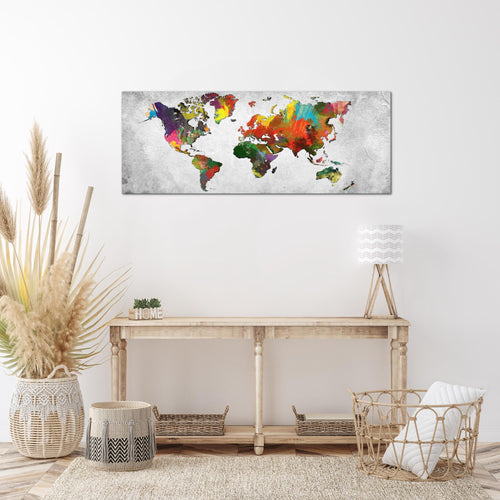 Runa Art Wandbild Weltkarte 1 Teilig 100 x 40 cm Modern Bild auf Vlies Leinwand Kontinente Büro Wohnzimmer Bunt Grün 105112b