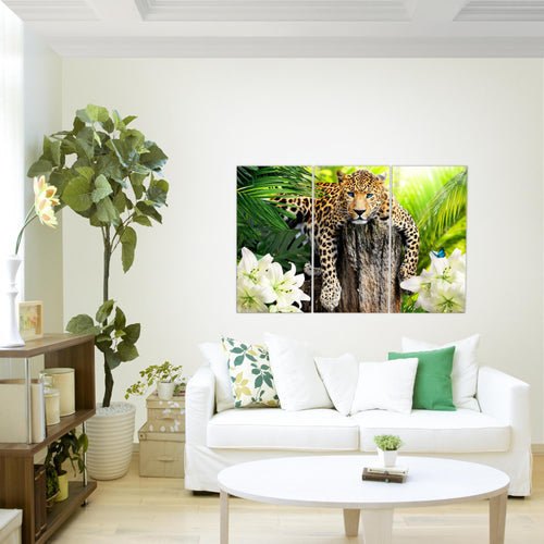 Runa Art Wandbilder Afrika Leopard Bild XXL Wohnzimmer Schlafzimmer Schwarz Weiss Tiere 120 x 80 cm 3 Teilig 006731c