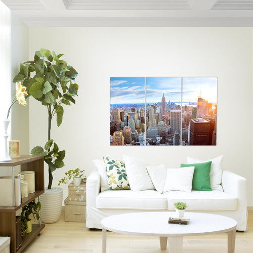 Runa Art Bild New York Skyline Modern Wandbilder Wohnzimmer Büro 1 Teilig - Made In Germany - USA Grau Rosa Flur 010215b