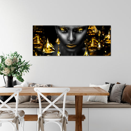 Runa Art Wandbild Frau Gesicht Lippen 100 x 40 cm Modern Bild auf Vlies Leinwand Kosmetik Fashion Wohnzimmer Schlafzimmer Schwarz Gold 042112c