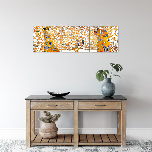 Runa Art - Bilder Gustav Klimt Baum des Lebens 120 x 40 cm 3 Teilig Wandbild auf Vlies Leinwand Gelb Mehrteilig Modern 700033a
