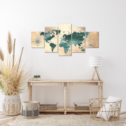 Runa Art - Bilder Weltkarte 200 x 100 cm 5 Teilig XXL Wanddekoration Design Pink 026051b