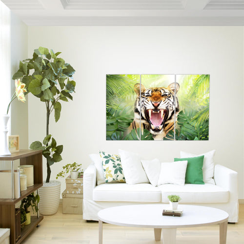 Runa Art Wandbilder Tieger Abstrakt Bild XXL Wohnzimmer Schlafzimmer Grün Orange Tiere 120 x 80 cm 3 Teilig 037531a