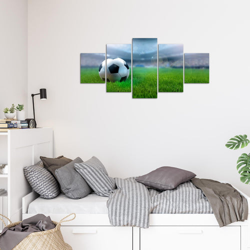 Runa Art Wandbilder Fussball 5 Teilig Bild auf Vlies Leinwand Deko Wohnzimmer Schlafzimmer Sport Grau 402452b