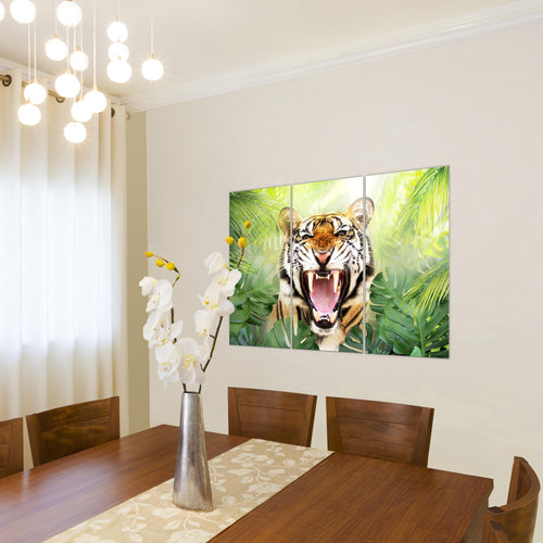 Runa Art Wandbilder Tieger Abstrakt Bild XXL Wohnzimmer Schlafzimmer Grün Orange Tiere 120 x 80 cm 3 Teilig 037531a