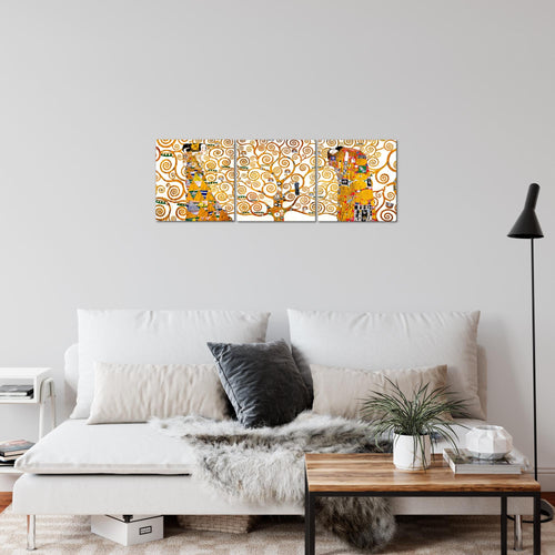 Runa Art - Bilder Gustav Klimt Baum des Lebens 120 x 40 cm 3 Teilig Wandbild auf Vlies Leinwand Gelb Mehrteilig Modern 700033a