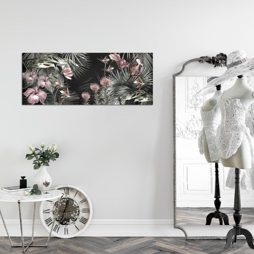 Runa Art Wandbild Blumen 100 x 40 cm Modern Bild auf Vlies Leinwand Vintage Natur Wohnzimmer Grau 043312c