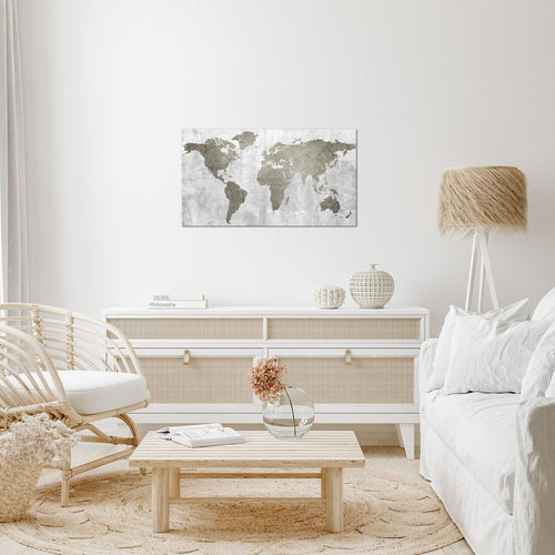 Runa Art Bild Weltkarte Modern Wandbilder Büro Wohnzimmer 1 Teilig - Made In Germany - Kontinente Stein Braun Flur 104315b