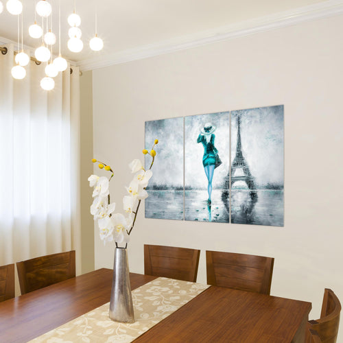 Runa Art Wandbilder Paris Eifelturm Bild XXL Wohnzimmer Schlafzimmer Türkis Grau Abstrakt 120 x 80 cm 3 Teilig 035631b