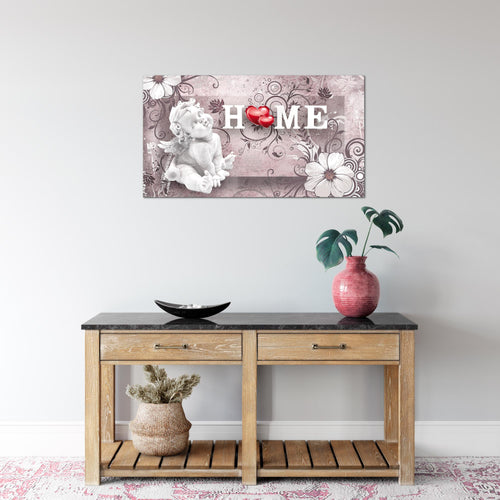 Runa Art Bild Engel Vintage Modern Wandbilder Wohnzimmer Schlafzimmer 1 Teilig - Made In Germany - Blumen Grau Rot Flur 030815c