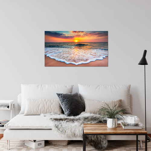 Runa Art Bild Strand Meer Modern Wandbilder Wohnzimmer Schlafzimmer 1 Teilig - Made In Germany - Sonnenuntergang Orange Flur 044515a