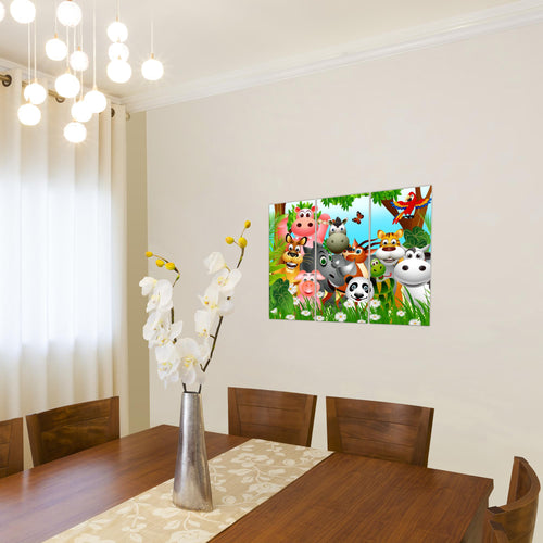 Runa Art Wandbilder Kinderzimmer Waldtiere Bild XXL Babyzimmer Spielzimmer Grün Blau Baby 120 x 80 cm 3 Teilig 014631a