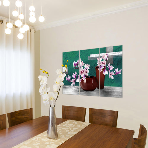 Runa Art Wandbilder Blumen Abstrakt Bild XXL Wohnzimmer Schlafzimmer Grau Rot Blumenvase 120 x 80 cm 3 Teilig 035231a