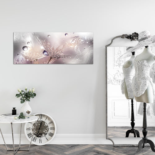 Runa Art Wandbild Blumen Pusteblumen 100 x 40 cm Modern Bild auf Vlies Leinwand Morgentau Wohnzimmer Schwarz Weiss 043112c
