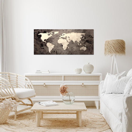 Runa Art Wandbild Weltkarte 1 Teilig 100 x 40 cm Modern Bild auf Vlies Leinwand Vintage Antik Büro Wohnzimmer Türkis 101712b
