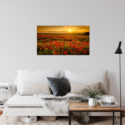 Runa Art Bild Mohnblumen Modern Wandbilder Wohnzimmer Schlafzimmer 1 Teilig - Made In Germany - Blumenwiese Sonnenutergang Rot Flur 043915a