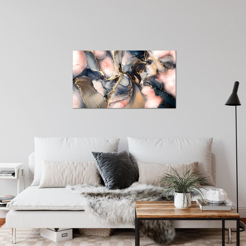 Runa Art Bild Abstrakt Modern Wandbilder Wohnzimmer Schlafzimmer 1 Teilig - Made In Germany - Pastel blau rosa Gold Flur 043815a