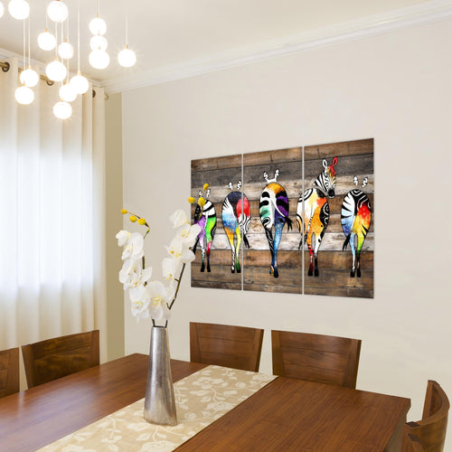 Runa Art Wandbilder Zebra Bild XXL Wohnzimmer Schlafzimmer Grau Bunt Abstrakt 120 x 80 cm 3 Teilig 034031c