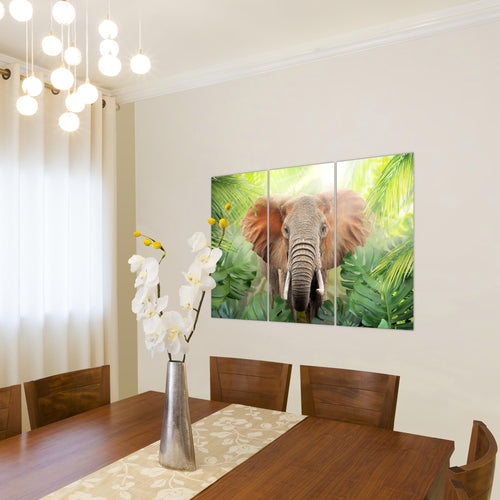 Runa Art Wandbilder Elefant Abstrakt Bild XXL Wohnzimmer Schlafzimmer Grün Natur 120 x 80 cm 3 Teilig 037531b
