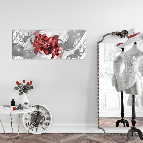 Runa Art Wandbild Blumen Lilien 1 Teilig 100 x 40 cm Modern Bild auf Vlies Leinwand Abstrakt Wohnzimmer Grau Türkis 016512a