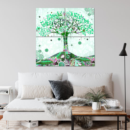 Runa Art - Bilder Gustav Klimt - Baum des Lebens Wandbild auf Vlies Leinwand Wohnzimmer 4 Teilig 80 x 80 cm Modern 004643a