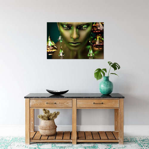 Runa Art Bild Frau Gesicht Lippen Modern Wandbilder Wohnzimmer Schlafzimmer 1 Teilig - Made In Germany - Kosmetik Fashion Türkis Gold Flur 042115a