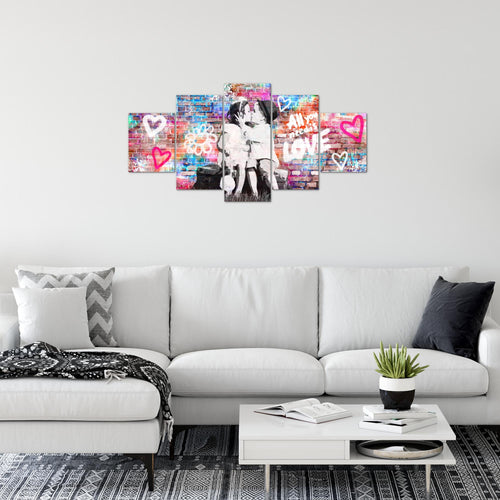Runa Art Bild Wohnzimmer Schlafzimmer the First Kiss 5 Teilig Streetart Graffiti Bunt Wandbilder auf Vlies Leinwand 044653a