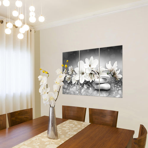 Runa Art Bild Blumen Magnolien Modern Wandbilder Wohnzimmer 1 Teilig - Made In Germany - Abstrakt Grau Rosa Flur 035415a
