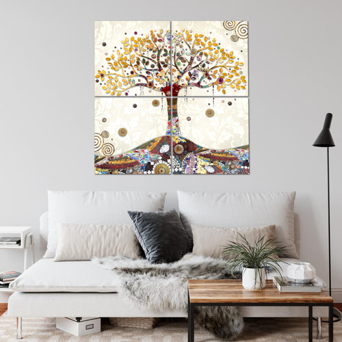 Runa Art - Bilder Gustav Klimt - Baum des Lebens Wandbild auf Vlies Leinwand Wohnzimmer 4 Teilig 80 x 80 cm Modern 004643a