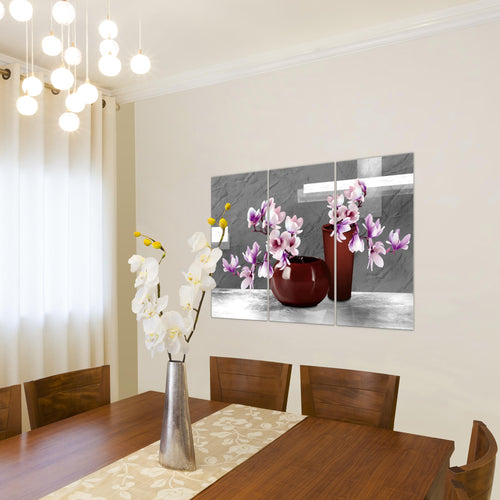 Runa Art Bild Blumen Abstrakt Modern Wandbilder Wohnzimmer 1 Teilig - Made In Germany - Blumenvase Türkis Grau Flur 035215b
