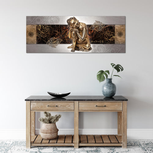 Runa Art Wandbild Buddha Zen 1 Teilig 100 x 40 cm Modern Bild auf Vlies Leinwand Feng Shui Wohnzimmer Schlafzimmer Beige 041312c