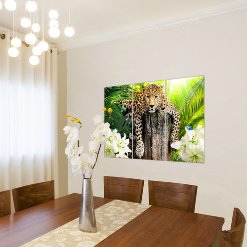Runa Art Wandbilder Afrika Leopard Bild XXL Wohnzimmer Schlafzimmer Grün Natur Savanne 120 x 80 cm 3 Teilig 006731a