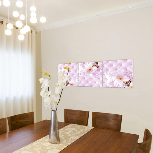 Runa Art - Bilder Blumen Abstrakt 120 x 40 cm 3 Teilig Wandbild auf Vlies Leinwand Grau Gelb Mehrteilig Modern 030333a