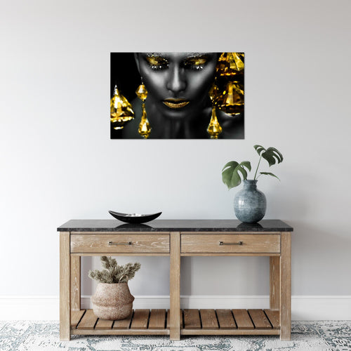 Runa Art Bild Frau Gesicht Lippen Modern Wandbilder Wohnzimmer Schlafzimmer 1 Teilig - Made In Germany - Kosmetik Fashion Türkis Gold Flur 042115a