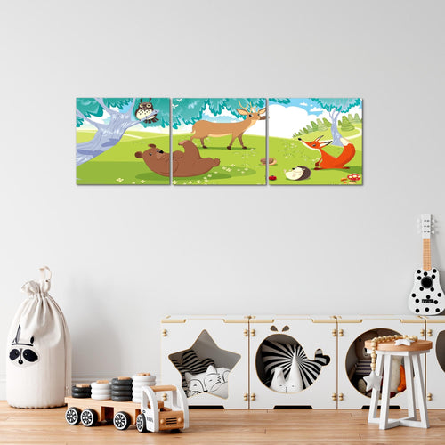 Runa Art Bilder Tiere Dschungel 3 Teilig Bild auf Vlies Leinwand Deko Spielzimmer Baby 90 x 30 cm Kinderzimmer Bunt 001834b